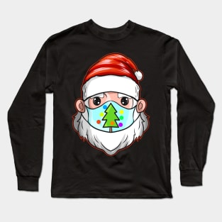 Santa With Christmas Tree Mask Celebrating Christmas Long Sleeve T-Shirt